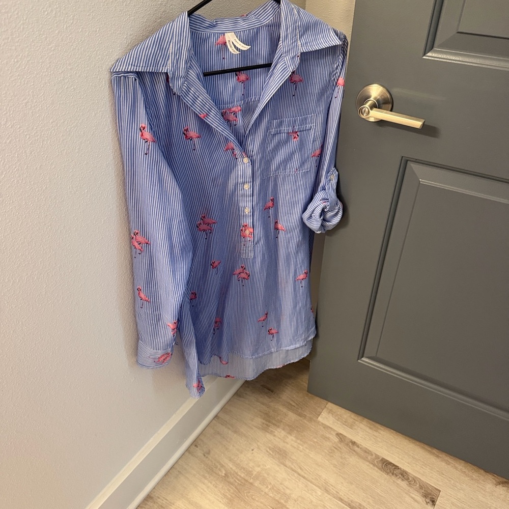 Live 4 Truth Blue and Pink Striped Tunic with Flamingos